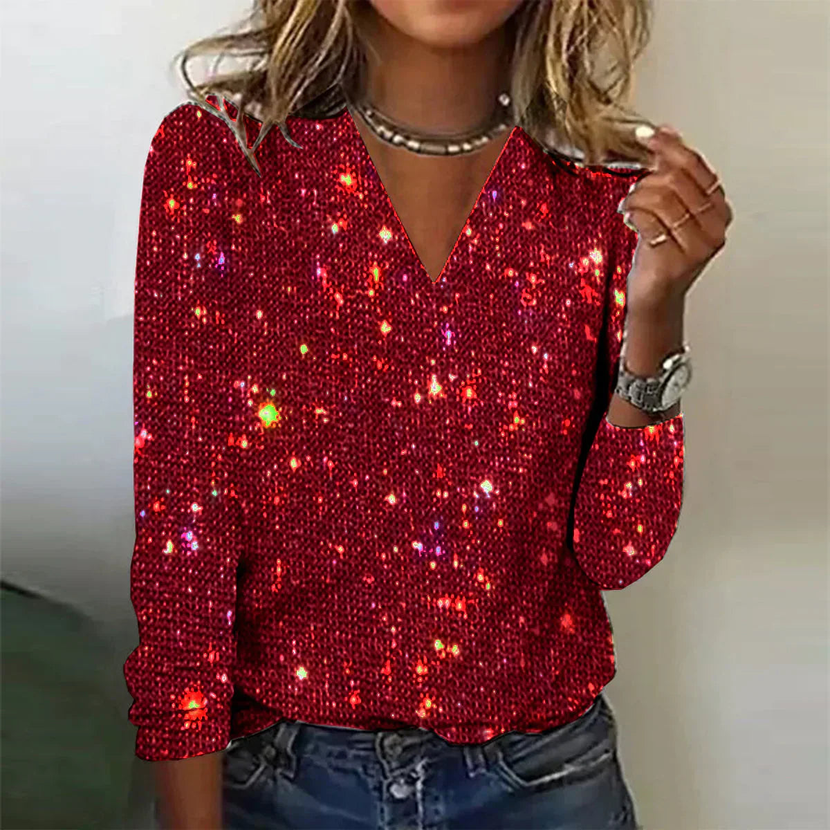 Elaine | Dazzling Sequin V-Neck Top
